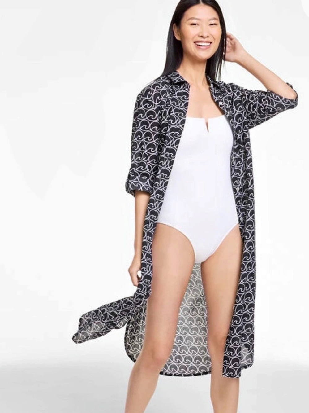 TALBOTS AQUA CLUB LAPPING WAVES VOILE LONG SHIRT COVER-UP XL NWT